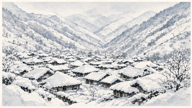 기록적인 폭설에 파묻힌 산골 마을